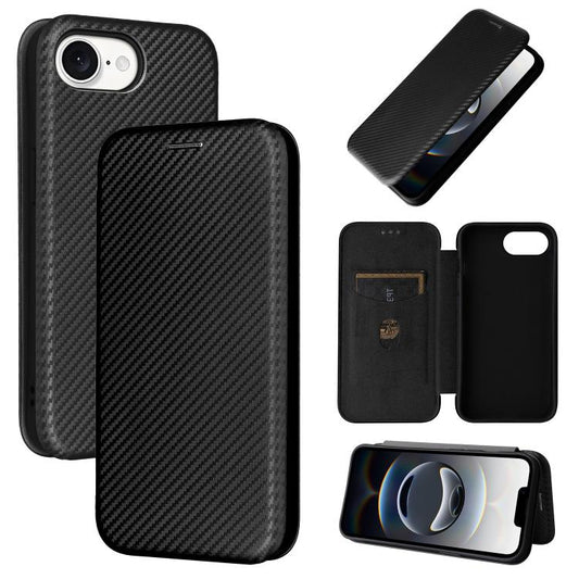 For iPhone 16e Carbon Fiber Texture Flip Leather Phone Case(Black) - iPhone 16e Cases by PMC Jewellery | Online Shopping South Africa | PMC Jewellery | Buy Now Pay Later Mobicred