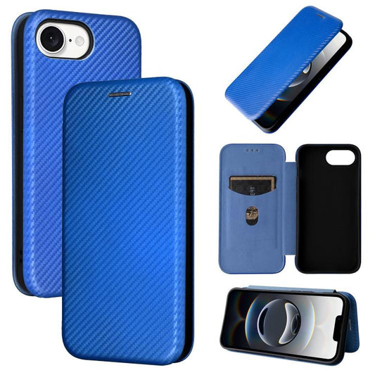 For iPhone 16e Carbon Fiber Texture Flip Leather Phone Case(Blue) - iPhone 16e Cases by PMC Jewellery | Online Shopping South Africa | PMC Jewellery | Buy Now Pay Later Mobicred