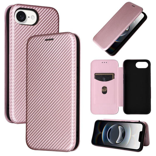 For iPhone 16e Carbon Fiber Texture Flip Leather Phone Case(Pink) - iPhone 16e Cases by PMC Jewellery | Online Shopping South Africa | PMC Jewellery | Buy Now Pay Later Mobicred