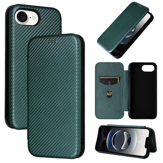 For iPhone 16e Carbon Fiber Texture Flip Leather Phone Case(Green) - iPhone 16e Cases by PMC Jewellery | Online Shopping South Africa | PMC Jewellery | Buy Now Pay Later Mobicred