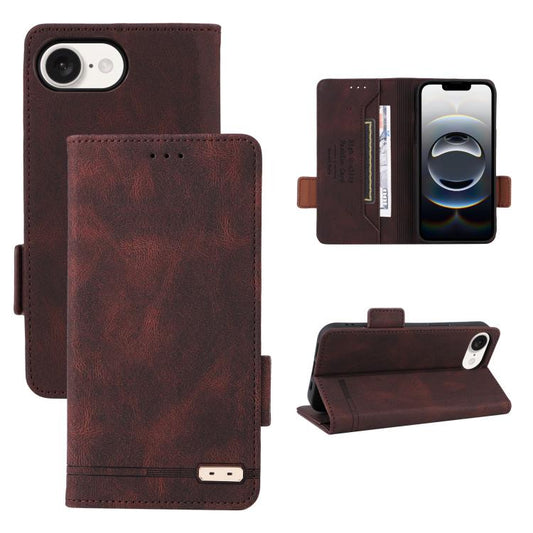 For iPhone 16e Magnetic Clasp Leather Phone Case(Brown) - iPhone 16e Cases by PMC Jewellery | Online Shopping South Africa | PMC Jewellery | Buy Now Pay Later Mobicred