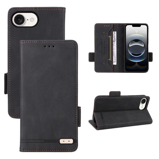 For iPhone 16e Magnetic Clasp Leather Phone Case(Black) - iPhone 16e Cases by PMC Jewellery | Online Shopping South Africa | PMC Jewellery | Buy Now Pay Later Mobicred