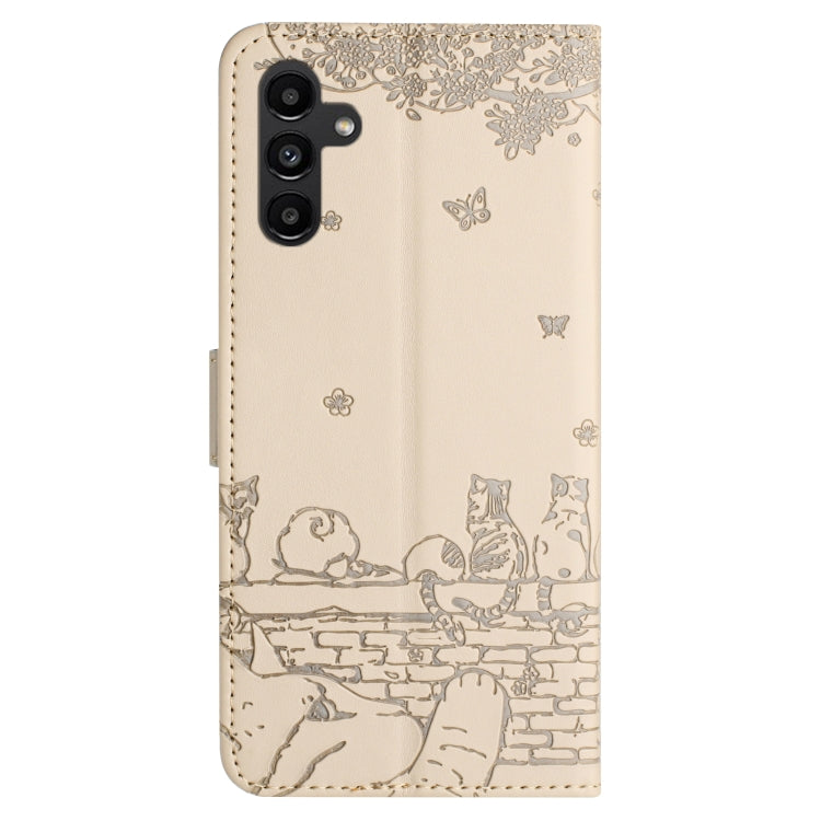 For Samsung Galaxy S25+ 5G Cat Embossing Pattern Leather Phone Case with Lanyard(Beige) - Galaxy S25+ 5G Cases by PMC Jewellery | Online Shopping South Africa | PMC Jewellery | Buy Now Pay Later Mobicred