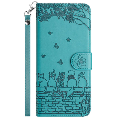 For Samsung Galaxy S25 Ultra 5G Cat Embossing Pattern Leather Phone Case with Lanyard(Blue) - Galaxy S25 Ultra 5G Cases by PMC Jewellery | Online Shopping South Africa | PMC Jewellery | Buy Now Pay Later Mobicred