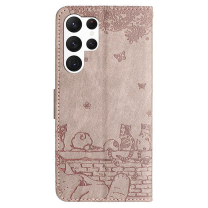 For Samsung Galaxy S25 Ultra 5G Cat Embossing Pattern Leather Phone Case with Lanyard(Grey) - Galaxy S25 Ultra 5G Cases by PMC Jewellery | Online Shopping South Africa | PMC Jewellery | Buy Now Pay Later Mobicred