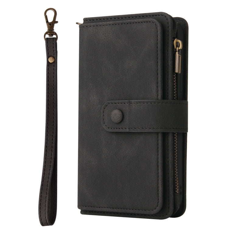 For iPhone 16 Pro Max Skin Feel Multi Card Slots Zipper Wallet Leather Phone Case(Black) - iPhone 16 Pro Max Cases by PMC TechLife | Online Shopping South Africa | PMC TechLife | Buy Now Pay Later Mobicred