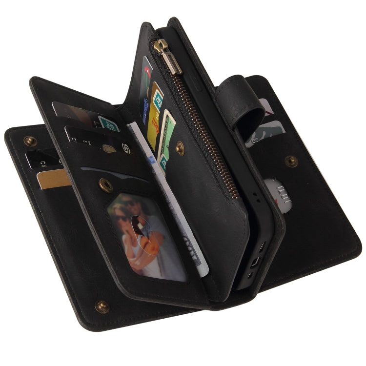 For iPhone 16 Pro Max Skin Feel Multi Card Slots Zipper Wallet Leather Phone Case(Black) - iPhone 16 Pro Max Cases by PMC TechLife | Online Shopping South Africa | PMC TechLife | Buy Now Pay Later Mobicred