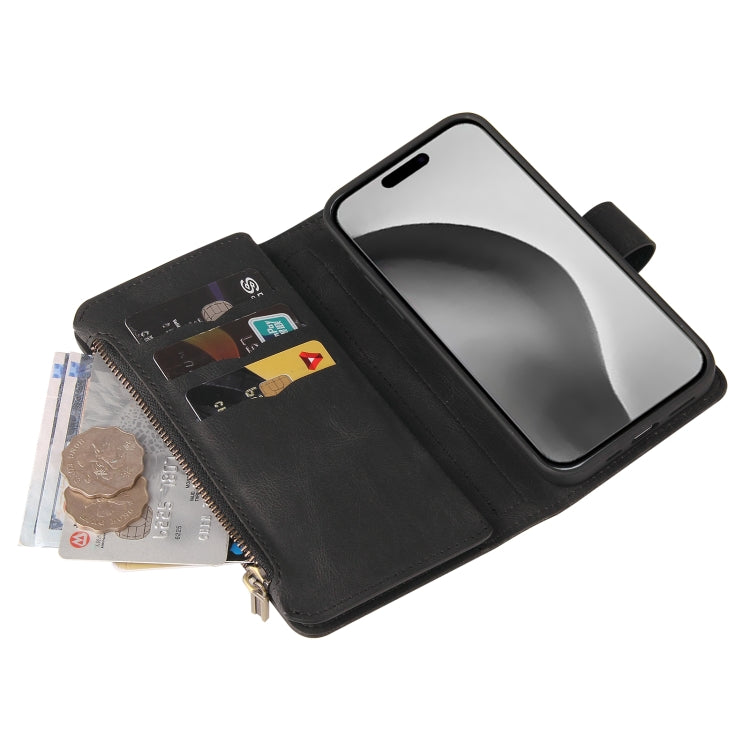 For iPhone 16 Pro Max Skin Feel Multi Card Slots Zipper Wallet Leather Phone Case(Black) - iPhone 16 Pro Max Cases by PMC TechLife | Online Shopping South Africa | PMC TechLife | Buy Now Pay Later Mobicred