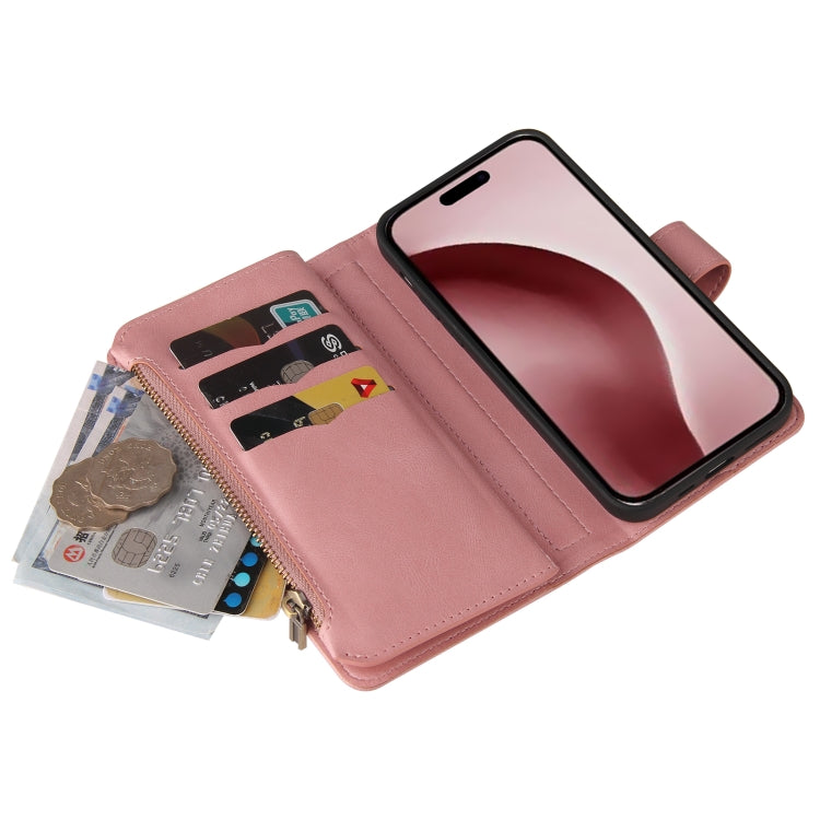 For iPhone 16 Pro Skin Feel Multi Card Slots Zipper Wallet Leather Phone Case(Pink) - iPhone 16 Pro Cases by PMC Jewellery | Online Shopping South Africa | PMC Jewellery | Buy Now Pay Later Mobicred