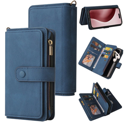 For iPhone 16 Pro Skin Feel Multi Card Slots Zipper Wallet Leather Phone Case(Blue) - iPhone 16 Pro Cases by PMC Jewellery | Online Shopping South Africa | PMC Jewellery | Buy Now Pay Later Mobicred