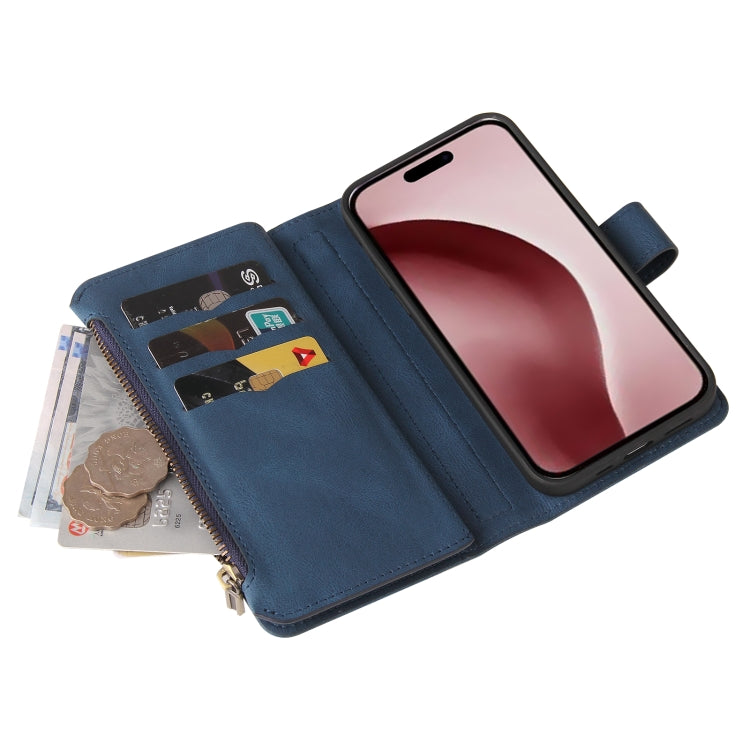 For iPhone 16 Pro Skin Feel Multi Card Slots Zipper Wallet Leather Phone Case(Blue) - iPhone 16 Pro Cases by PMC Jewellery | Online Shopping South Africa | PMC Jewellery | Buy Now Pay Later Mobicred