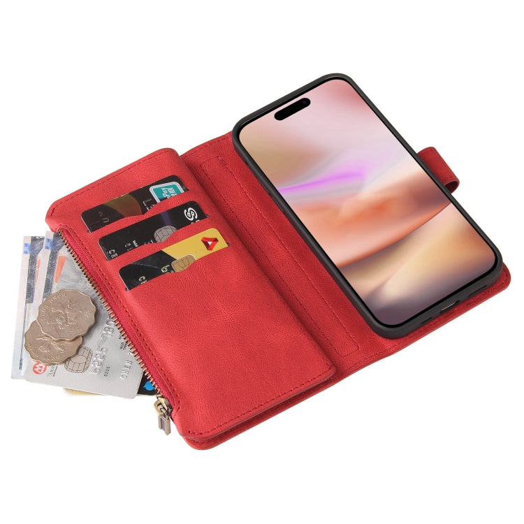 For iPhone 16 Plus Skin Feel Multi Card Slots Zipper Wallet Leather Phone Case(Red) - iPhone 16 Plus Cases by PMC Jewellery | Online Shopping South Africa | PMC Jewellery | Buy Now Pay Later Mobicred