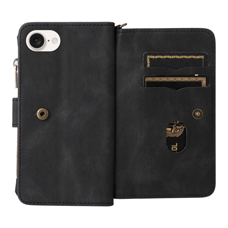 For iPhone 16e Skin Feel Multi Card Slots Zipper Wallet Leather Phone Case(Black) - iPhone 16e Cases by PMC TechLife | Online Shopping South Africa | PMC TechLife | Buy Now Pay Later Mobicred
