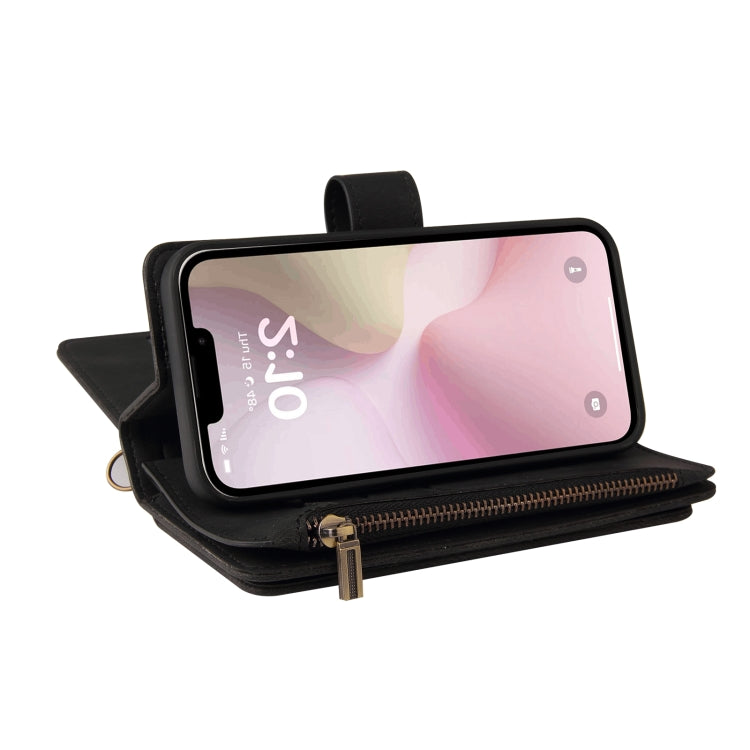 For iPhone 16e Skin Feel Multi Card Slots Zipper Wallet Leather Phone Case(Black) - iPhone 16e Cases by PMC TechLife | Online Shopping South Africa | PMC TechLife | Buy Now Pay Later Mobicred
