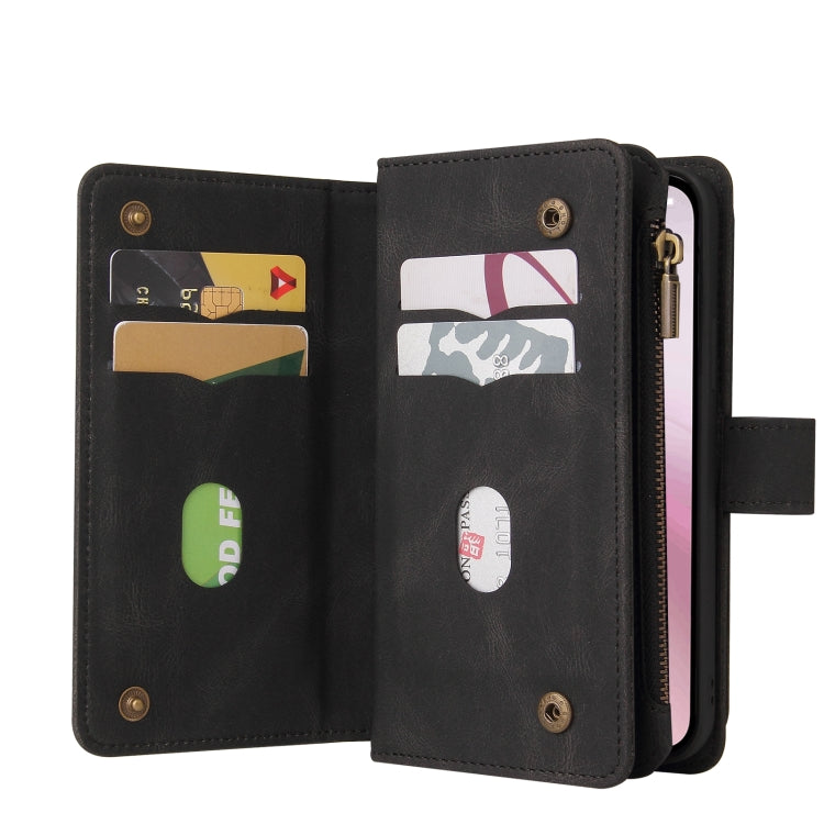 For iPhone 16e Skin Feel Multi Card Slots Zipper Wallet Leather Phone Case(Black) - iPhone 16e Cases by PMC TechLife | Online Shopping South Africa | PMC TechLife | Buy Now Pay Later Mobicred
