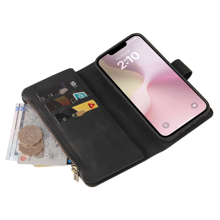 For iPhone 16e Skin Feel Multi Card Slots Zipper Wallet Leather Phone Case(Black) - iPhone 16e Cases by PMC TechLife | Online Shopping South Africa | PMC TechLife | Buy Now Pay Later Mobicred