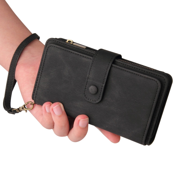 For iPhone 16e Skin Feel Multi Card Slots Zipper Wallet Leather Phone Case(Black) - iPhone 16e Cases by PMC TechLife | Online Shopping South Africa | PMC TechLife | Buy Now Pay Later Mobicred