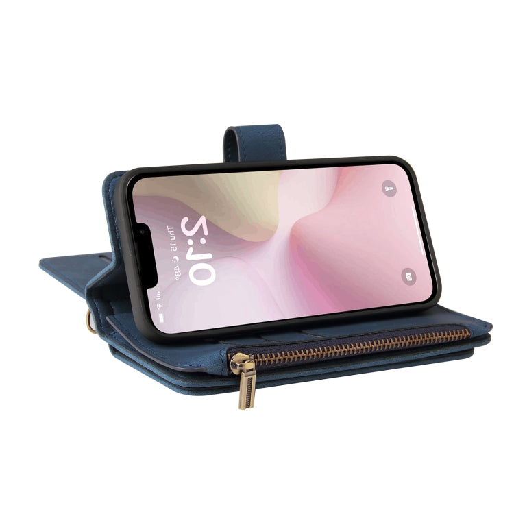 For iPhone 16e Skin Feel Multi Card Slots Zipper Wallet Leather Phone Case(Blue) - iPhone 16e Cases by PMC TechLife | Online Shopping South Africa | PMC TechLife | Buy Now Pay Later Mobicred