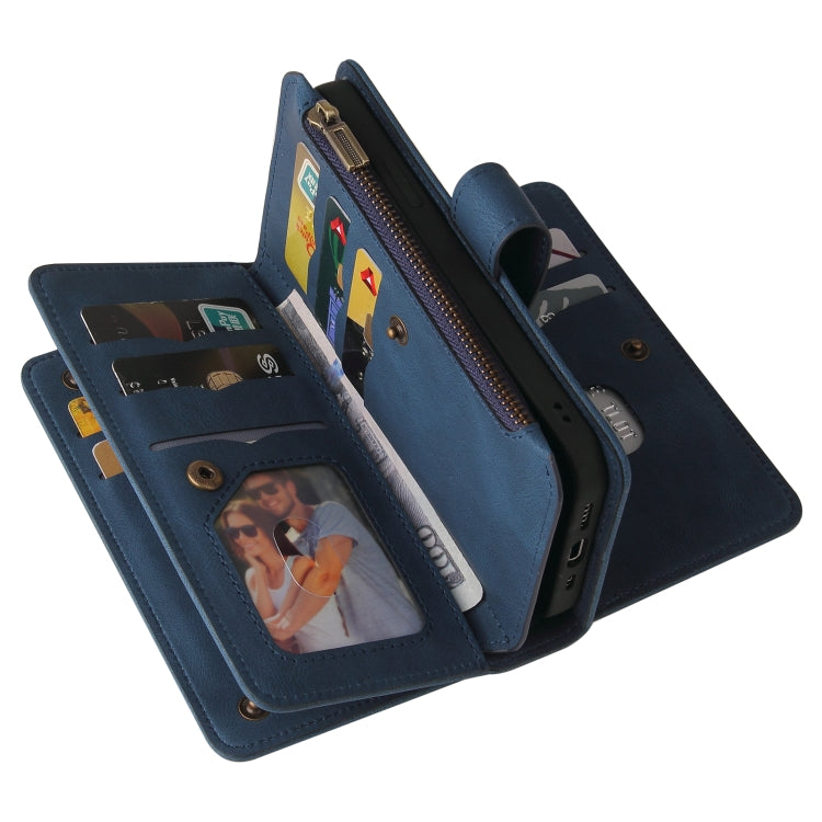 For iPhone 16e Skin Feel Multi Card Slots Zipper Wallet Leather Phone Case(Blue) - iPhone 16e Cases by PMC TechLife | Online Shopping South Africa | PMC TechLife | Buy Now Pay Later Mobicred