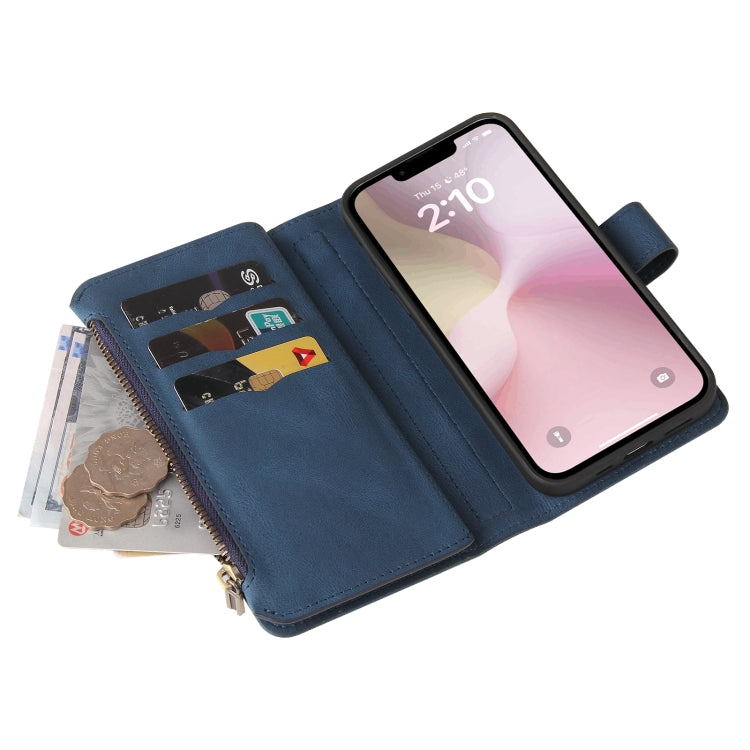 For iPhone 16e Skin Feel Multi Card Slots Zipper Wallet Leather Phone Case(Blue) - iPhone 16e Cases by PMC TechLife | Online Shopping South Africa | PMC TechLife | Buy Now Pay Later Mobicred