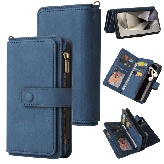 For Samsung Galaxy S25 Ultra 5G Skin Feel Multi Card Slots Zipper Wallet Leather Phone Case(Blue) - Galaxy S25 Ultra 5G Cases by PMC Jewellery | Online Shopping South Africa | PMC Jewellery | Buy Now Pay Later Mobicred