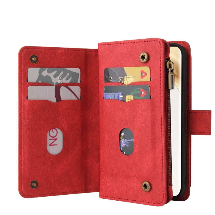 For Honor 200 Pro Skin Feel Multi Card Slots Zipper Wallet Leather Phone Case(Red) - Honor Cases by PMC TechLife | Online Shopping South Africa | PMC TechLife | Buy Now Pay Later Mobicred