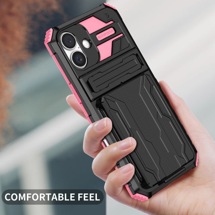 For iPhone 16 Plus Kickstand Armor Card Wallet Phone Case(Pink) - iPhone 16 Plus Cases by PMC Jewellery | Online Shopping South Africa | PMC Jewellery | Buy Now Pay Later Mobicred