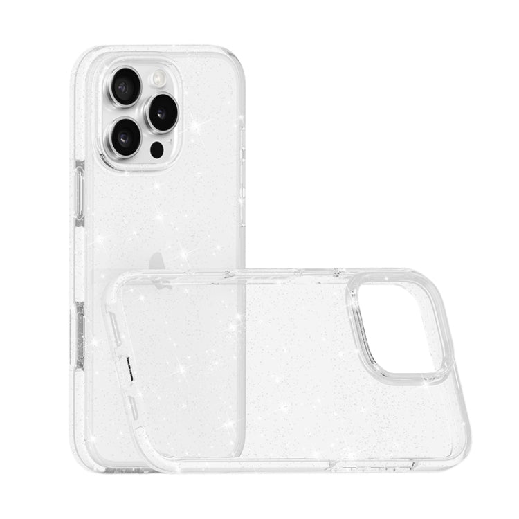 For iPhone 16 Pro Max Dual Color Clear Glitter TPU + TPE Full Coverage Phone Case(Glitter White) - iPhone 16 Pro Max Cases by PMC Jewellery | Online Shopping South Africa | PMC Jewellery | Buy Now Pay Later Mobicred