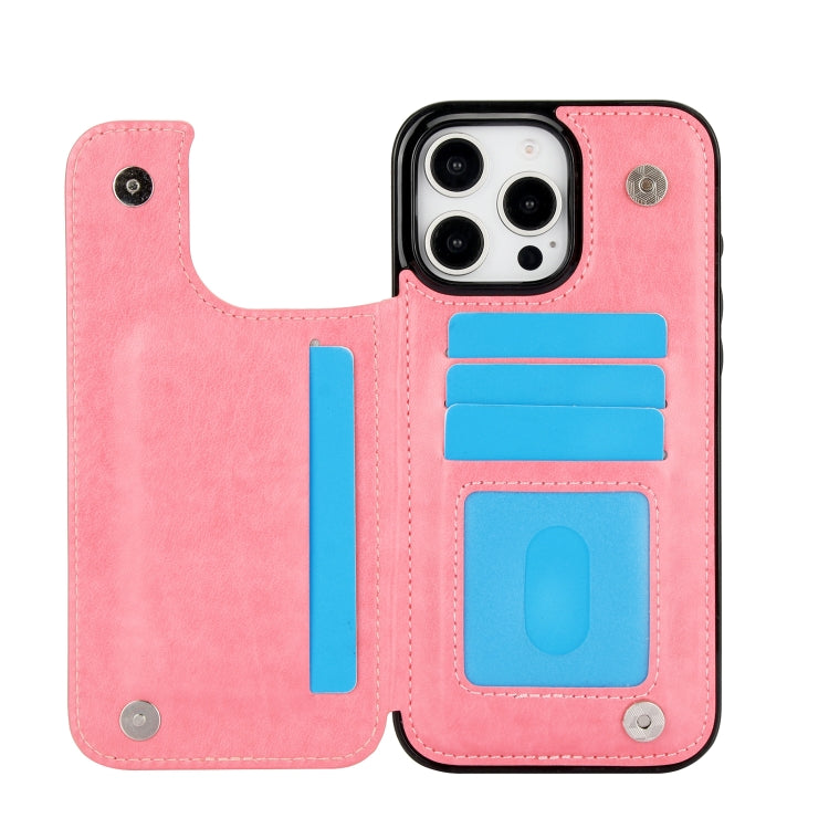 For iPhone 16 Pro Max Double Buckle Butterfly Embossing PU Phone Case(Pink) - iPhone 16 Pro Max Cases by PMC Jewellery | Online Shopping South Africa | PMC Jewellery | Buy Now Pay Later Mobicred