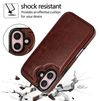 For iPhone 16 Plus Double Buckle Crazy Horse Texture PU Phone Case(Brown) - iPhone 16 Plus Cases by PMC Jewellery | Online Shopping South Africa | PMC Jewellery | Buy Now Pay Later Mobicred