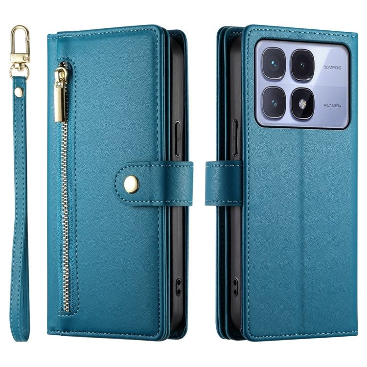 For Redmi K70 Ultra Nine Card-slot Zipper Wallet Bag Leather Phone Case(Blue) - Xiaomi Cases by PMC Jewellery | Online Shopping South Africa | PMC Jewellery | Buy Now Pay Later Mobicred