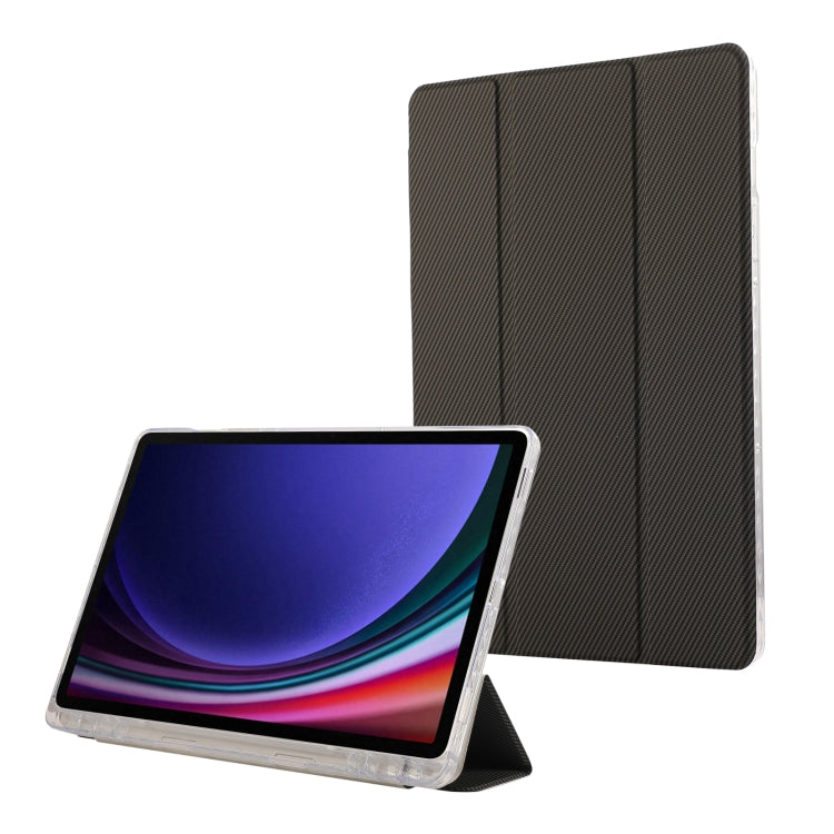 For Samsung Galaxy Tab S9 / S9 FE Carbon Fiber Clear Acrylic 3-Fold Leather Tablet Case(Grey) - free shipping - PMC Jewellery - Order now!