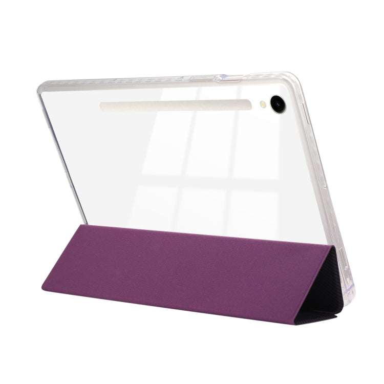 For Samsung Galaxy Tab S9 / S9 FE Carbon Fiber Clear Acrylic 3-Fold Leather Tablet Case(Purple) - Galaxy Tab S9 Cases by PMC Jewellery | Online Shopping South Africa | PMC Jewellery | Buy Now Pay Later Mobicred