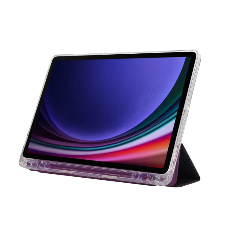 For Samsung Galaxy Tab S9 / S9 FE Carbon Fiber Clear Acrylic 3-Fold Leather Tablet Case(Purple) - Galaxy Tab S9 Cases by PMC Jewellery | Online Shopping South Africa | PMC Jewellery | Buy Now Pay Later Mobicred