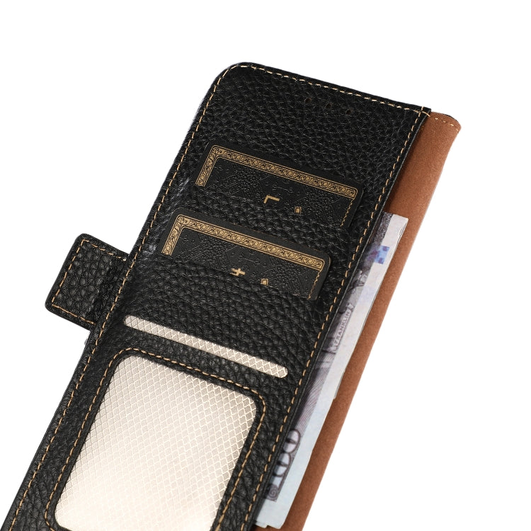 For Samsung Galaxy S24 FE 5G KHAZNEH Side-Magnetic Litchi Genuine Leather RFID Phone Case(Black) - Galaxy S24 FE 5G Cases by PMC Jewellery | Online Shopping South Africa | PMC Jewellery | Buy Now Pay Later Mobicred