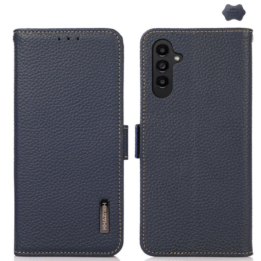 For Samsung Galaxy S24 FE 5G KHAZNEH Side-Magnetic Litchi Genuine Leather RFID Phone Case(Blue) - Galaxy S24 FE 5G Cases by PMC Jewellery | Online Shopping South Africa | PMC Jewellery | Buy Now Pay Later Mobicred