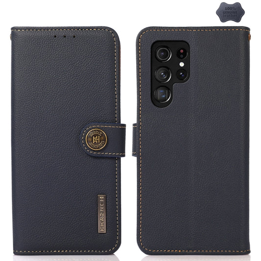 For Samsung Galaxy S25 Ultra 5G KHAZNEH Custer Genuine Leather RFID Phone Case(Blue) - Galaxy S25 Ultra 5G Cases by PMC Jewellery | Online Shopping South Africa | PMC Jewellery | Buy Now Pay Later Mobicred