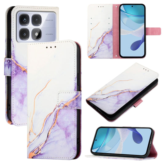 For Redmi K70 Ultra 5G Global PT003 Marble Pattern Flip Leather Phone Case(White Purple) - Xiaomi Cases by PMC Jewellery | Online Shopping South Africa | PMC Jewellery | Buy Now Pay Later Mobicred