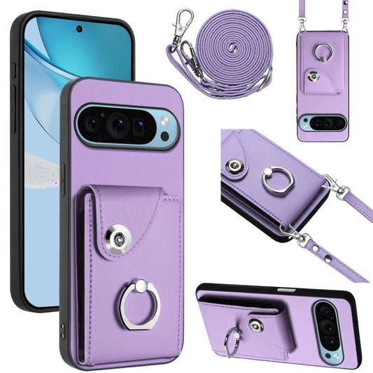 For Google Pixel 9 / 9 Pro Organ Card Bag Ring Holder Phone Case with Long Lanyard(Purple) - Google Cases by PMC Jewellery | Online Shopping South Africa | PMC Jewellery | Buy Now Pay Later Mobicred