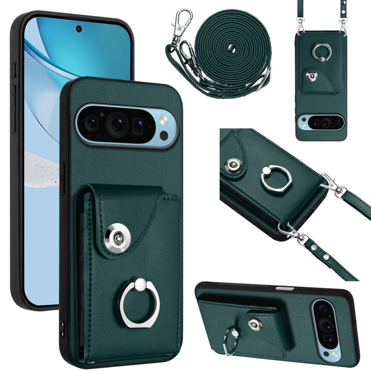 For Google Pixel 9 / 9 Pro Organ Card Bag Ring Holder Phone Case with Long Lanyard(Green) - Google Cases by PMC Jewellery | Online Shopping South Africa | PMC Jewellery | Buy Now Pay Later Mobicred