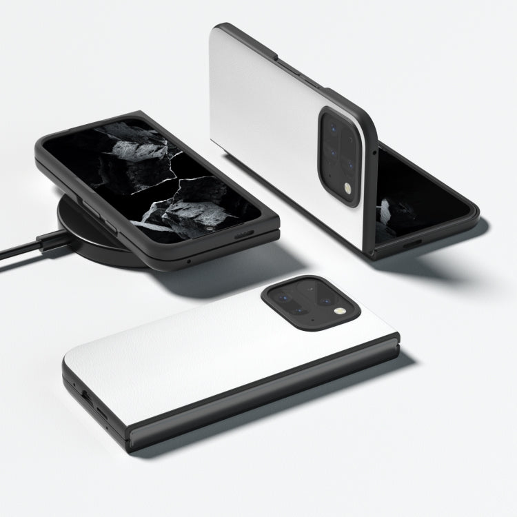 For Google Pixel 9 Pro Fold PU Leather Black Frame Full Coverage Phone Case(White) - Google Cases by PMC TechLife | Online Shopping South Africa | PMC TechLife | Buy Now Pay Later Mobicred