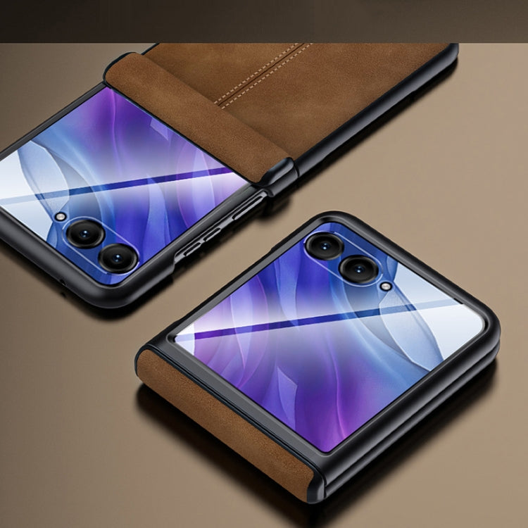 For Motorola Razr 50 Ultra Integrated Film Hinge Folding PU Phone Case(Brown) - Motorola Cases by PMC TechLife | Online Shopping South Africa | PMC TechLife | Buy Now Pay Later Mobicred