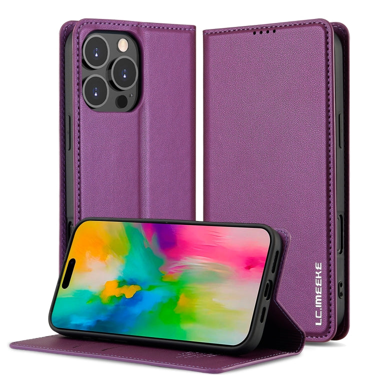 For iPhone 16 Pro LC.IMEEKE L1 Series Frosted Fine Texture PU Phone Case(Purple) - iPhone 16 Pro Cases by LC.IMEEKE | Online Shopping South Africa | PMC Jewellery | Buy Now Pay Later Mobicred