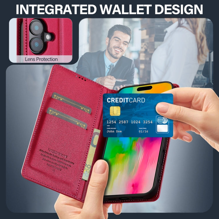 For iPhone 16 Plus LC.IMEEKE L1 Series Frosted Fine Texture PU Phone Case(Red) - iPhone 16 Plus Cases by LC.IMEEKE | Online Shopping South Africa | PMC TechLife | Buy Now Pay Later Mobicred