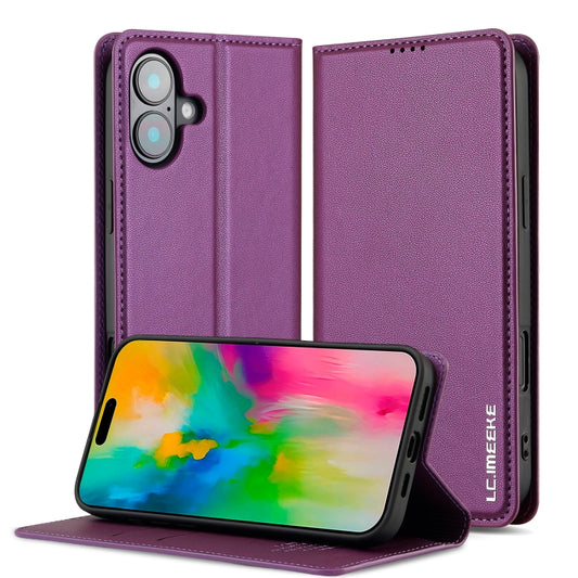 For iPhone 16 LC.IMEEKE L1 Series Frosted Fine Texture PU Phone Case(Purple) - iPhone 16 Cases by LC.IMEEKE | Online Shopping South Africa | PMC Jewellery | Buy Now Pay Later Mobicred