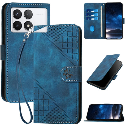 For Redmi K70 YX0080 Grid Butterfly Embossed Pattern Flip Leather Phone Case with Lanyard(Dark Blue) - K70 Cases by PMC Jewellery | Online Shopping South Africa | PMC Jewellery | Buy Now Pay Later Mobicred