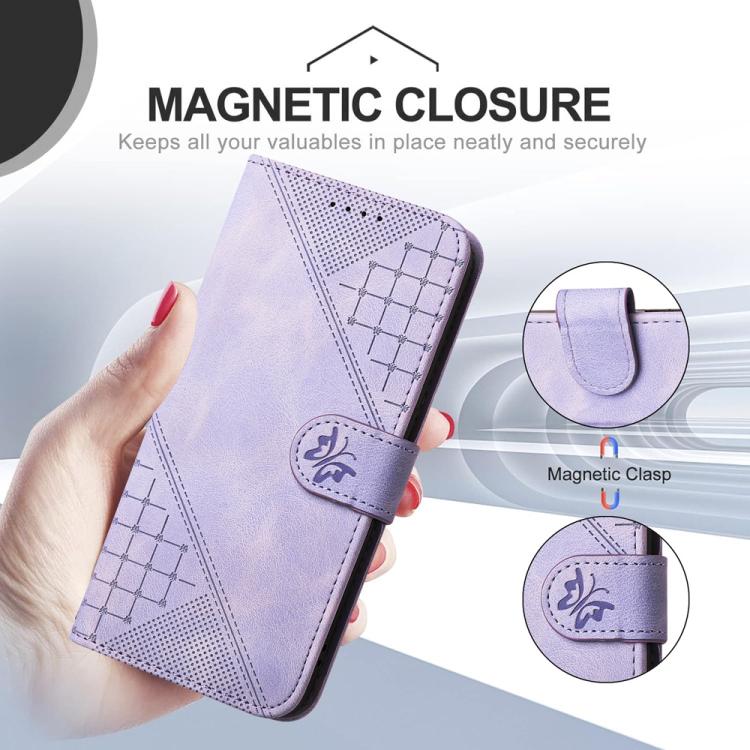 For iPhone 17 Air YX0080 Grid Butterfly Embossed Pattern Flip Leather Phone Case with Lanyard(Light Purple) - free shipping - PMc TechLife - Order now!