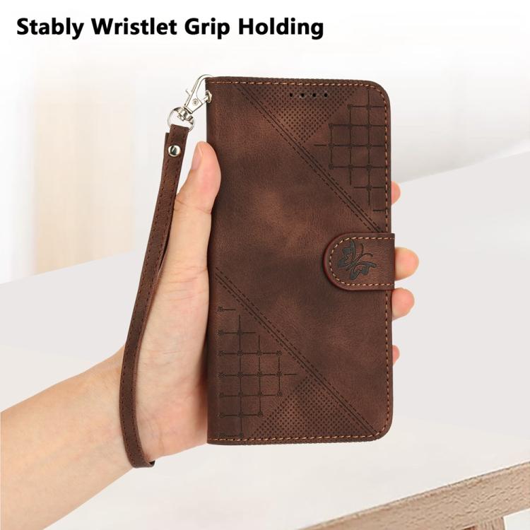 For iPhone 17 YX0080 Grid Butterfly Embossed Pattern Flip Leather Phone Case with Lanyard(Coffee) - free shipping - PMc TechLife - Order now!