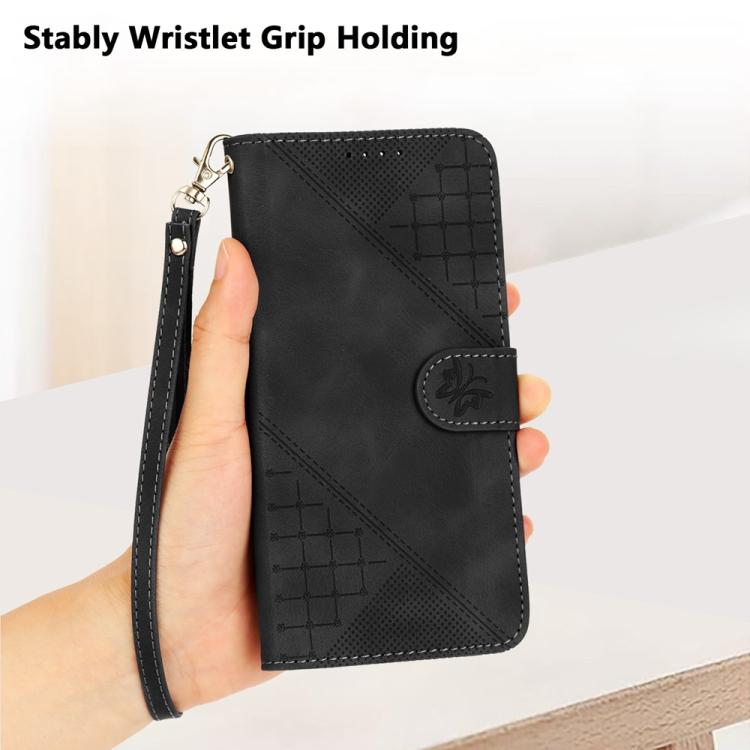 For iPhone 17 Pro YX0080 Grid Butterfly Embossed Pattern Flip Leather Phone Case with Lanyard(Black) - free shipping - PMc TechLife - Order now!