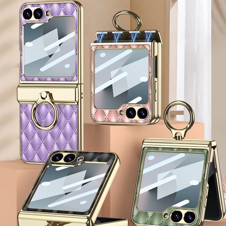 For Samsung Galaxy Z Flip6 / Flip7 FE GKK Rhombus Pattern Integrated Electroplated Leather Phone Case with Ring(Pink) - free shipping - PMC Jewellery - Order now!